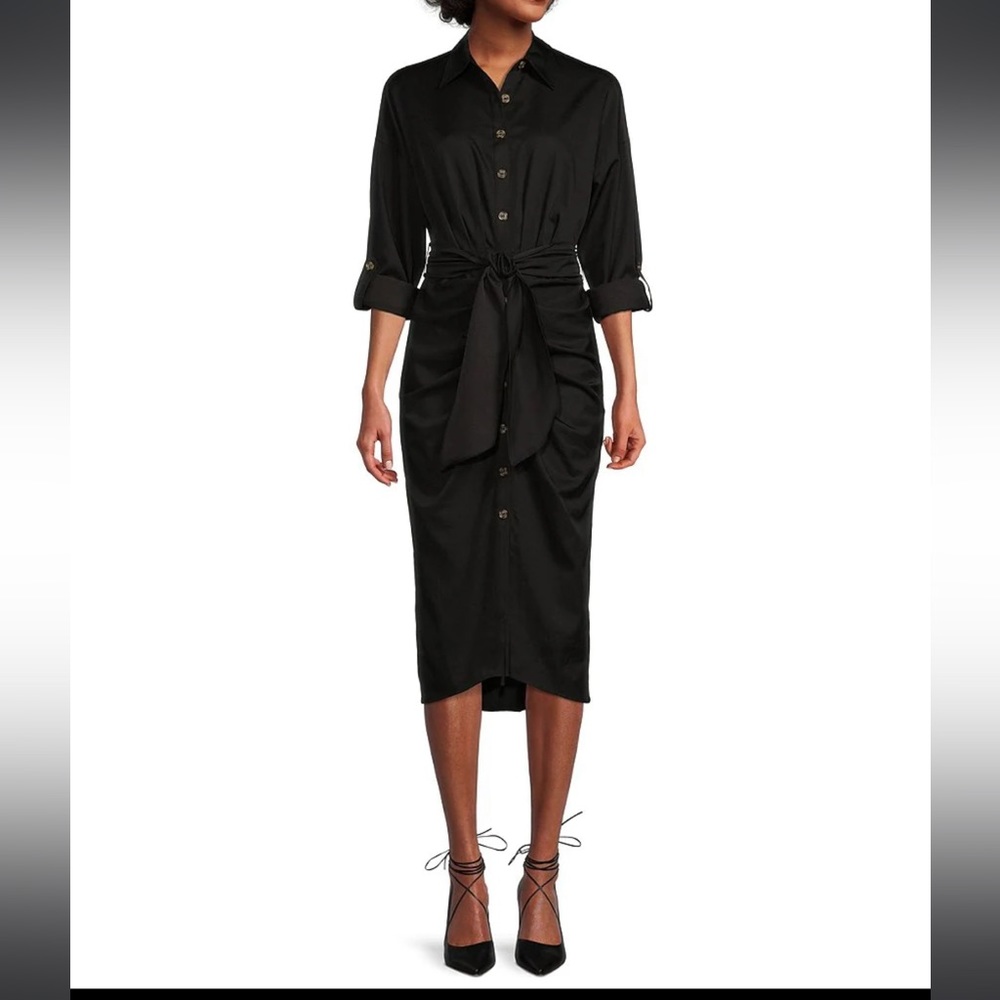 Antonio Melani Roxanne Point Collar Ruched Tie Waist Button Front Dress Sz 8 NWT